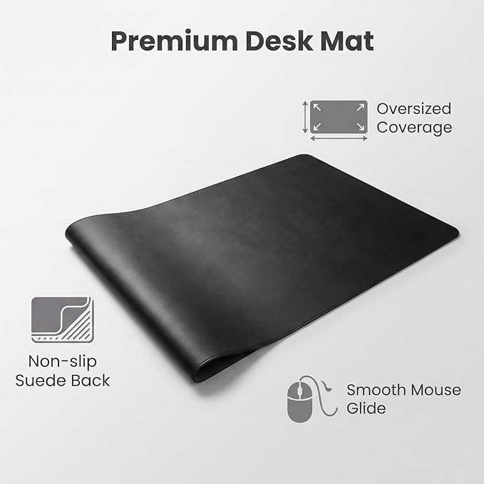 Dual-Sided Desk Pad for Office and Home - Desk Organization and Accessories - Ideal for Mouse Pad and Desk Mats on Top of Desks(Black,27.58'' x 39.01'')