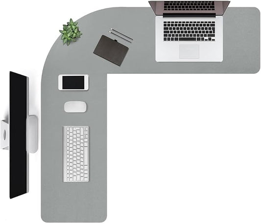 L Shaped Gaming Desk Mat Mouse Pad, Grey, 44"x44"x16" | PU Leather Corner Desk Mat Blotter, Waterproof Desktop Protector for Computer Keyboard Home Office