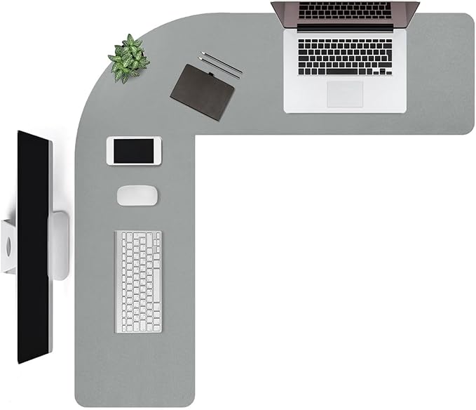 L Shaped Gaming Desk Mat Mouse Pad, Grey, 48"x48"x12" | PU Leather Corner Desk Mat Blotter, Waterproof Desktop Protector for Computer Keyboard Home Office