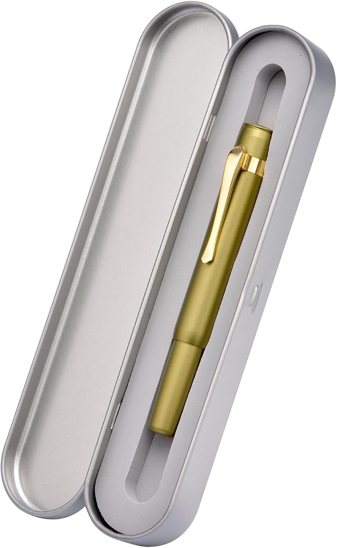 HONG DIAN M2 Black Forest Mini Fountain Pen, Long Blade Nib & Sleek Shape Aluminium Short Pocket Travel Pen (Olive Green)