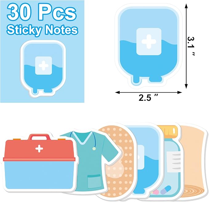 30 Pack 600 Sheets Nurse Sticky Notes Doctors Medical Sticky Notes Notepad Nurse Gifts for Women Nursing Friends Hospital School Doctor Healthcare Workers Nurse Week Graduation Appreciation Gifts