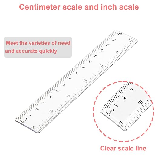2 Pack 6 inch Clear Plastic Ruler Straight Shatterproof Transparent Rulers for Office Supply (Clear)