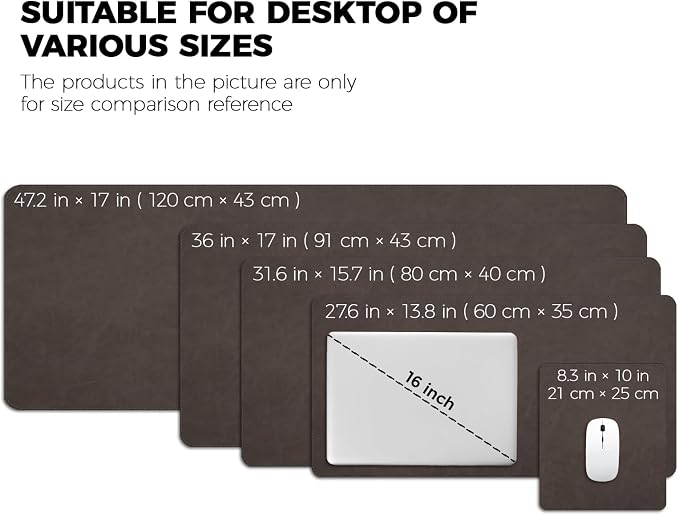 CHEERYGOO Leather Office Desk Pad Protector, Non-Slip PU Leather Desk Blotter, Waterproof Laptop Writing Mouse Pad for Office and Home,23.6"x 13.8" M Dark Coffee