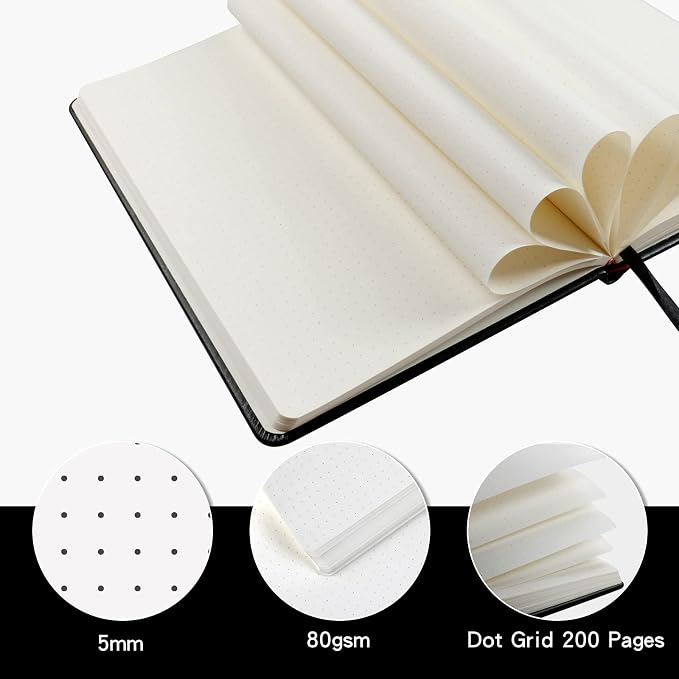 Journal notebook (A5-Dotted, Black Color),192 Pages, Medium 5.7X8.3 inches - 80 gsm Thick Paper, Hardcover