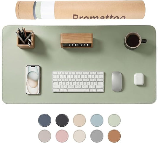 Large Desk Pad Non-Slip Desk Mat Protector for Keyboard Mouse Waterproof Vegan Leather Surface Faux Leather Laptop Mat Smooth Mouse Pad Premium Gift Tube Matcha Green 23.6" x 13.7"