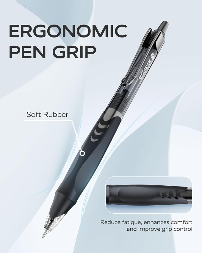 STAGEEK 12 Pack Black Gel Pens, Quick Dry Black Ink Pens, 0.5mm Fine Point Retractable Smooth Writing Pens for Journaling, Writing, Business Gel Pen for Office School & Home Supplies(Black)