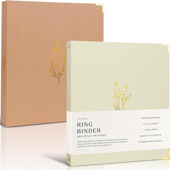 Aesthetic 3 Ring Binder Set of 2 - Sturdy 1 Inch Binder Fits Letter Sized Paper - A Cute Three Ring Holder for Women or Men with Pocket Easily Organizes Your Paperwork for School, Office or Work