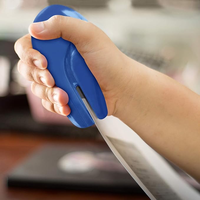 Plus Paper Clinch Compact Staple-Free Stapler, Heavy Duty, Navy Blue