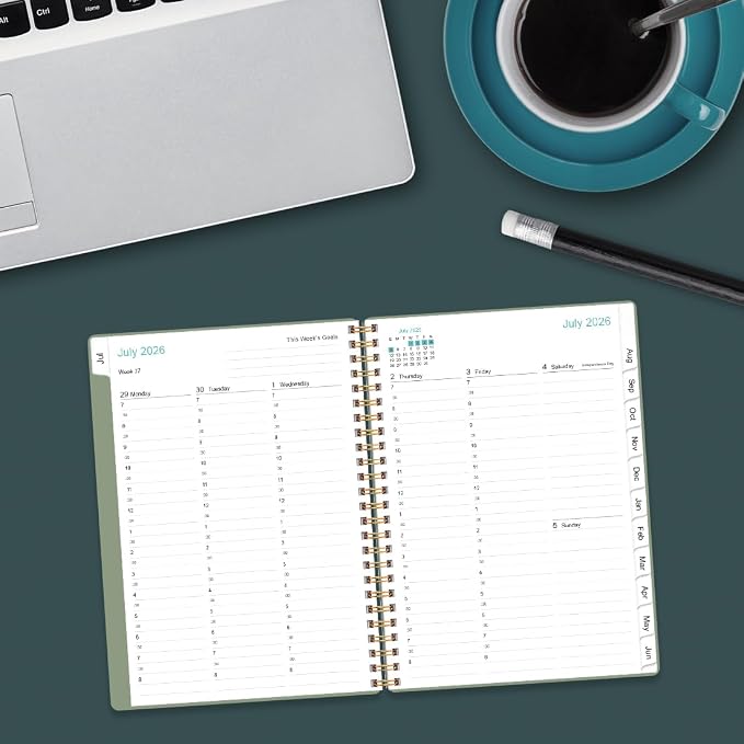 2026-2027 Appointment Book & Planner - Hourly Planner from July 2026 - June 2027, Weekly Appointment Book 2026-2027 with 30-Minute Interval, 6.4" x 8.5", Green