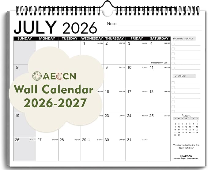 AECCN Calendar 2026-2027 18 Months-Simple | 14.4" x 11.4"| 110GSM Thick Paper | No-Bleed | Stickers Attached | Home, School & Office Use