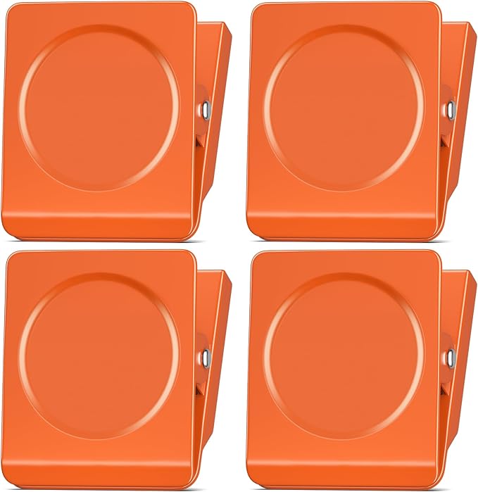 FINDMAG 4 Pack Magnetic Clips, Orange Fridge Magnet Clips for Kitchen Use | Clip Magnets for Fridge, 2.2 Inch Design, Whiteboard, Home, Office, Pictures, Decoration Gifts, Whiteboard, Classroom, Fridge