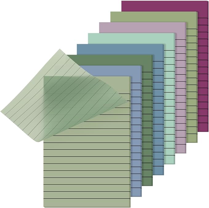 Yinder 8 Pack Colored Transparent Sticky Notes Translucent Clear Lined Self Sticky Notes, Back to School Gift Bible Tab for Planners, School Supplies Office, 30 Sheets/Pack, 4 x 6'' (Morandi Color)