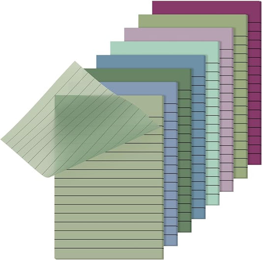 Yinder 8 Pack Colored Transparent Sticky Notes Translucent Clear Lined Self Sticky Notes, Back to School Gift Bible Tab for Planners, School Supplies Office, 30 Sheets/Pack, 4 x 6'' (Morandi Color)