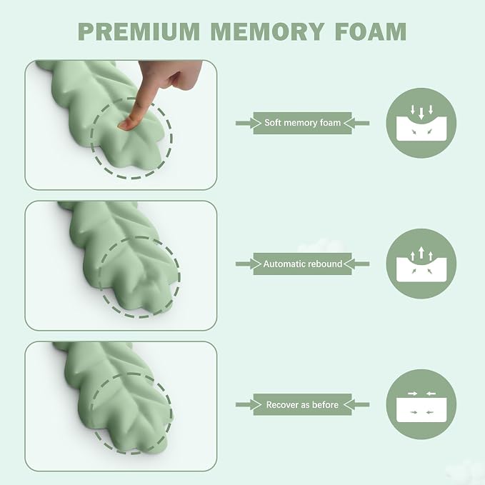 Keyboard Wrist Rest Pad Set, Leaf Shape PU Leather Memory Foam Wrist Cushion Support,Mouse Wrist Rest Pad,Non-Slip Wrist Support for Easy Typing Pain Relief, Green Leaf