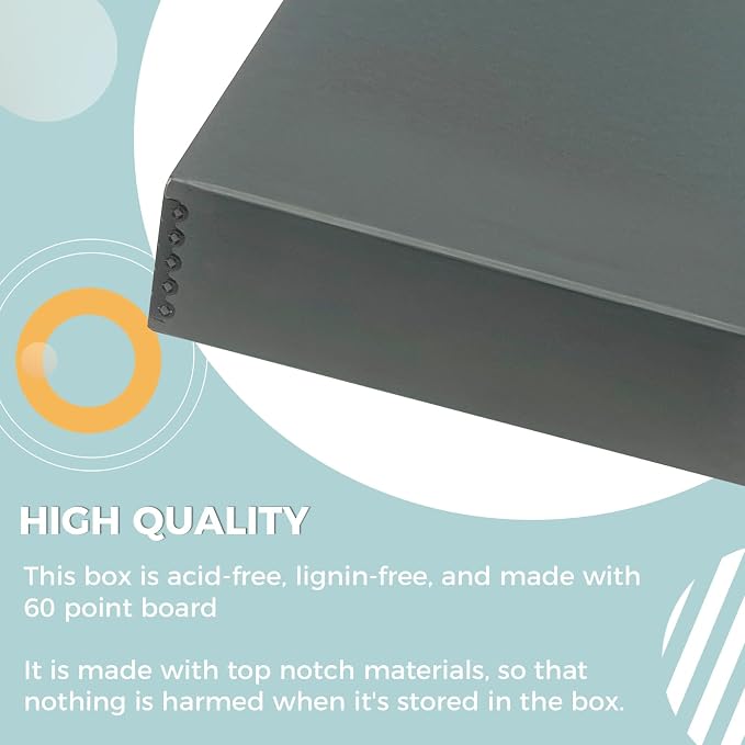 Golden State Art, Drop Front Archival Storage Box, Gray, 11.75x15.25x3 Inch | Acid-Free Museum Box with Metal Edge Corner, for Storing Artwork Photos Documents Prints Arts And Crafts