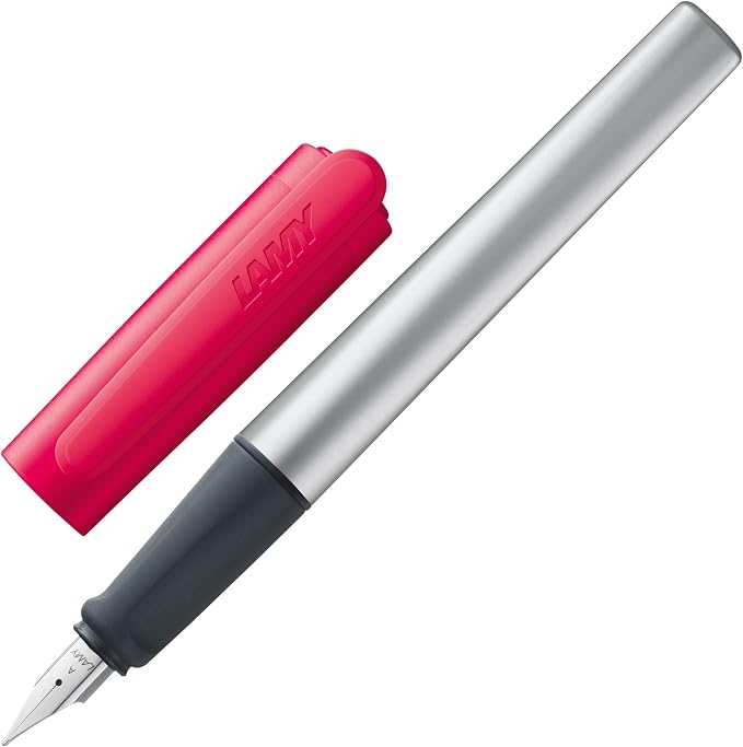 LAMY nexx crimson – Fountain Pen with slip-proof grip & polished Left-Handed steel nib (LH) in size M - triangular aluminum body - including LAMY T 10 blue cartridge | Lamy Fountain pen with non-slip grip - triangular aluminium housing - incl. ink cart...