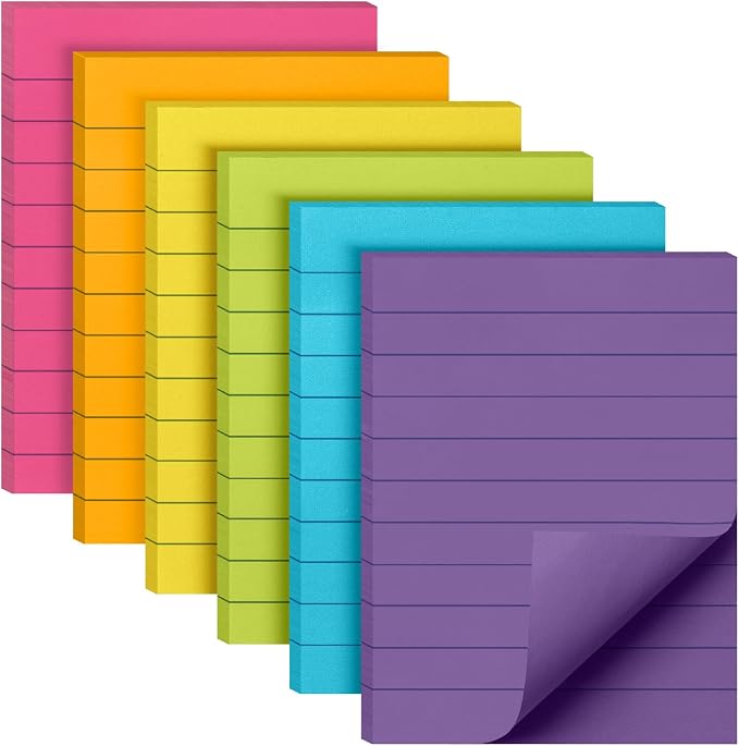 Mr. Pen- Lined Sticky Notes, 3" x 4", 6 Pads, 60 Sheets/Pad | Sticky Notes with Lines, Ruled Post Stickies, Memo Pads, Self-Stick Note Pad for Office, School, Home, Study