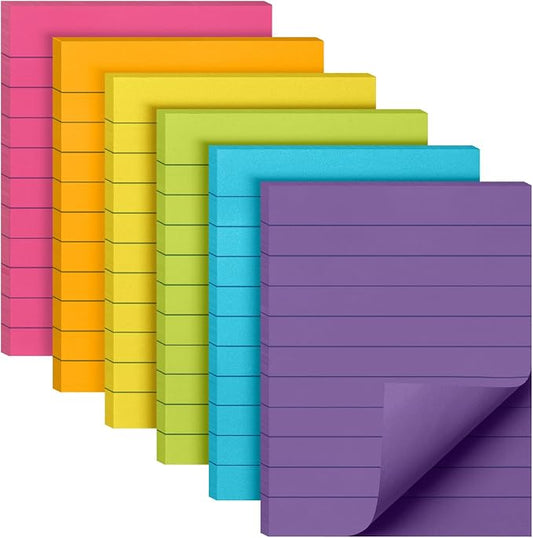 Mr. Pen- Lined Sticky Notes, 3" x 4", 6 Pads, 60 Sheets/Pad | Sticky Notes with Lines, Ruled Post Stickies, Memo Pads, Self-Stick Note Pad for Office, School, Home, Study