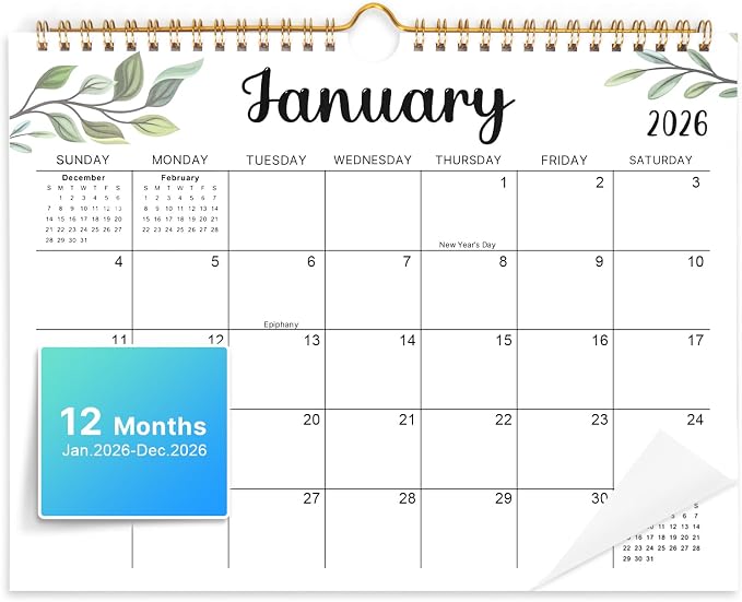 Comix 2026 Wall Calendar 14x11 Inch- 12 Monthly Calendar, January 2026 to December 2026, 2026 Hanging Calendar with Spiral Binding Week Numbers, Ideal for School,Office and Home, Macaron Color