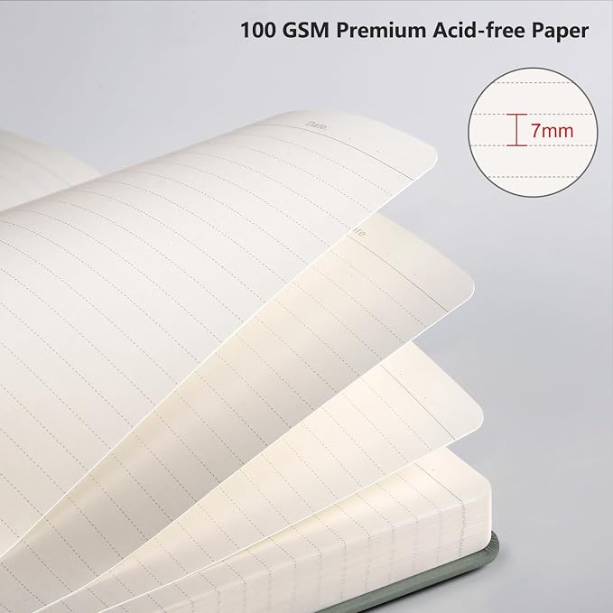 AHGXG Lined Journal Notebook, 192 Numbered Pages, A5 Size (5.7'' x 8.3'') | College Ruled Notebook for Men & Women, Writing, Work & Office, Leather Hardcover, 100 GSM Thick Paper (Light Green)