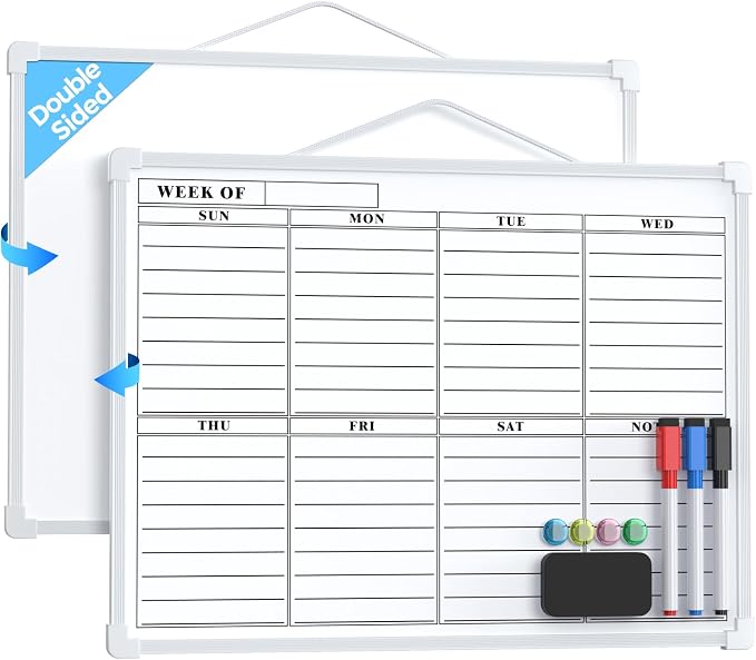 MaxGear Weekly Calendar Dry Erase Board for Wall, 16"x12", White Frame | Double-Sided, Hanging Small White Board, Portable Whiteboard for Planning, Drawing, Memo, to Do List, Home, Kitchen, Office