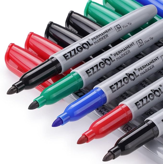 Ezzgol Permanent Markers Bulk, Permanent Marker Bulk Pack of 72, 4 Assorted Colors, Fine Point Permanent Markers For Adult Coloring as Office, School Supplies