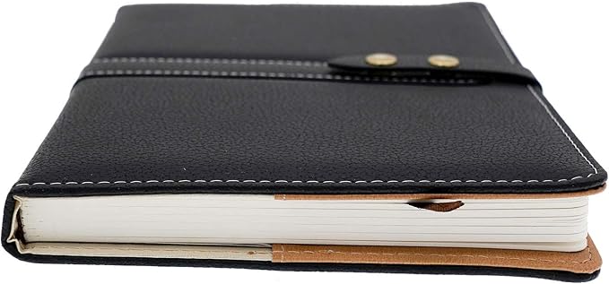 Hardcover Notebook Set - Thick Classic Ruled Premium Paper Notebook with Pen Loop and Pen, A5 192 Pages, Soft Faux Leather Hardcover Cover with Buckle(Black)