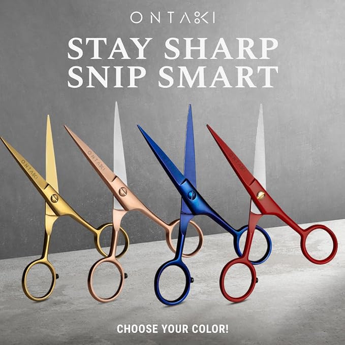 Ontaki 5" Beard & Mustache Scissor with Combs for Men - Rose Gold | 410C Durable German Steel, Ergonomic Travel Friendly Design for Facial Hair - Beard Grooming Kit & Case Perfect for Styling