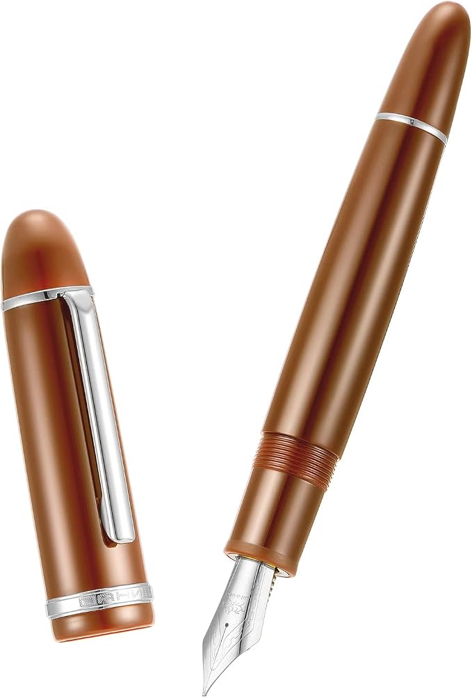 Jinhao X159 Brown Acrylic Fountain Pen, Size 8 Extra Fine Nib Silver Trim Classic Design Smooth Writing Pen with Converter