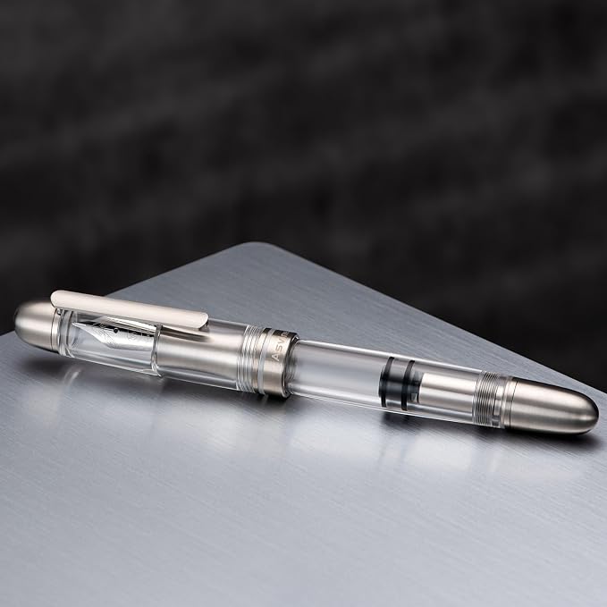 Asvine P36 Titanium Fountain Pen Piston Filling, Extra Fine Nib Clear Transparent Acrylic Smooth Writing Pen Case Set