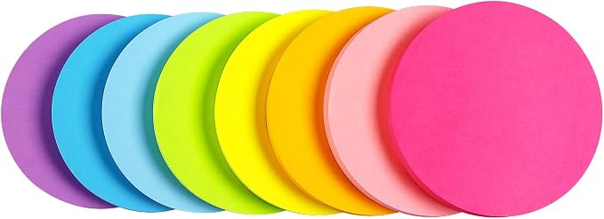 SIMONA Round Sticky Notes 8 Bright Colors, 600 Sheets | Fun Round Shape Self-Sticky Note Pads, 8 Assorted Bright Colors Sticky Notes for Office, School, Family