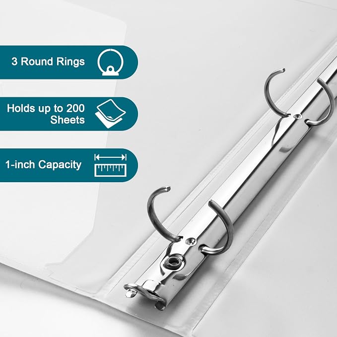 Bulk 24 Pack Economy 3-Ring Binders, 1 Inch, Round Rings, 200 Sheet Capacity, ClearVue Presentation View, Non-Stick, White (24)