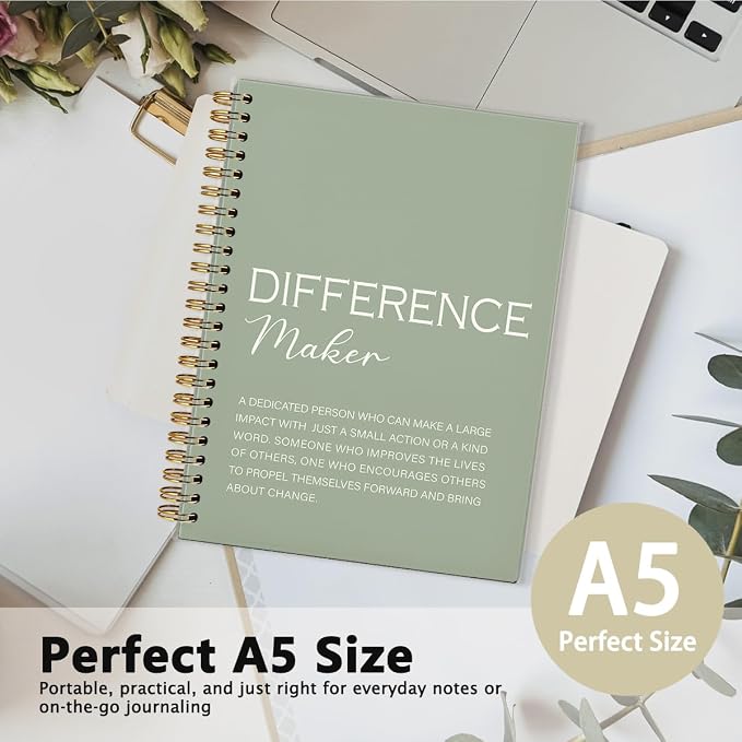 Saga Green Difference Maker Gift, Difference Maker Definition Hardcover Spiral Notebook Journal, Motivational Notebooks, Thank You Gifts for Women Men Teacher Coworkers, 5.5x8.3