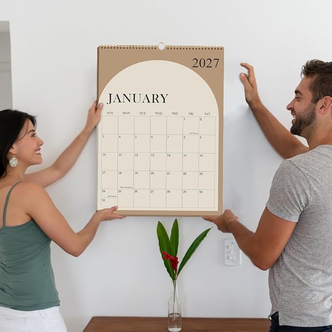 Wall Calendar 2026-2027 - 18 Months Calendar 2026-2027 from July 2026 - December 2027, 2026-27 Wall Hanging Calendar Planner with Thick Paper, 12" x 14.5", Cyan