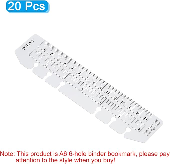 PATIKIL 7.1"x1.6" Bookmark Ruler, 20 Pack Snap-in Ruler Page Marker Book Mark Measuring Tools for A6 Size 6-Hole Binder Notebook, Clear