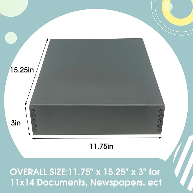 Golden State Art, Drop Front Archival Storage Box, Gray, 11.75x15.25x3 Inch | Acid-Free Museum Box with Metal Edge Corner, for Storing Artwork Photos Documents Prints Arts And Crafts