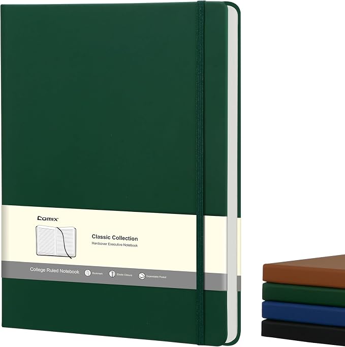 Comix A4 Lined Journal Notebooks, 208 Pages, Large Size-8.5" x 11", Dark Green, Hardcover Journaling Notebooks for Men & Women- Fits for Office, Business, School, Notes Taking & Writing
