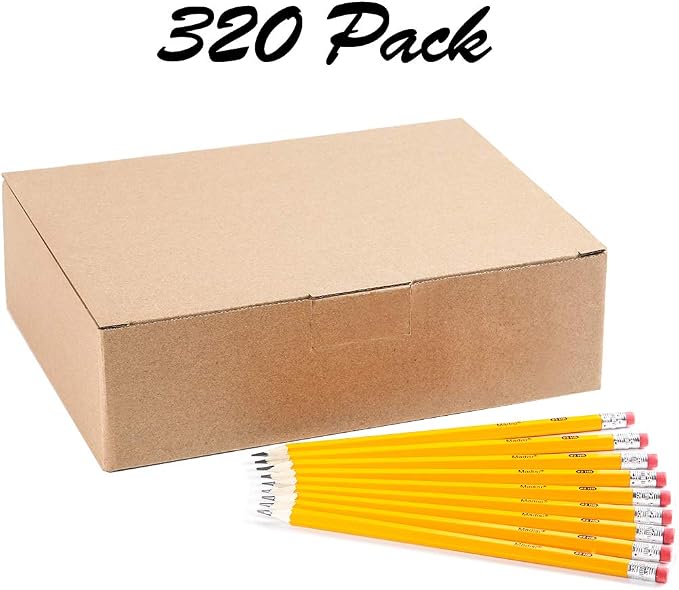 Madisi Wood-Cased #2 HB Pencils Bulk, 320 Count, Pre-sharpened | Box of Number 2 Pencils, Yellow, School Pack