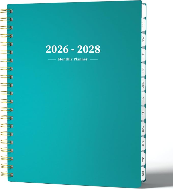 Monthly Planner 2026-2028,2 Year Monthly Calendar Planner,JUL 2026-JUN 2028 | A4(8.5" x 11"),24 Months Planner with Tabs, Spiral Bound, PVC Cover, Inner Pocket for Student, Teacher, School and Office Use