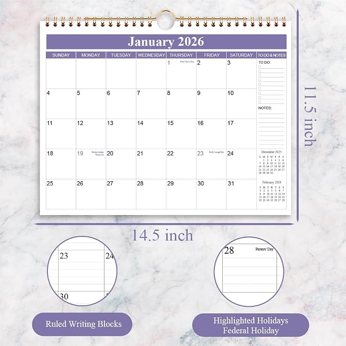 2026 Calendar - Calendar 2026 from Apirl 2026 - December 2026, Wall Calendar 2026 with Thick Paper, 11.5" x 14.5", Purple