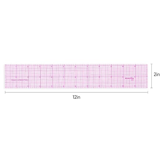 KEARING 2"x12" Clear Sewing Graph Ruler - PVC Plastic Pattern Grading Ruler | Flexible 1.2mm clear plastic 12" grid ruler for fashion design. Sandwich line markings never rub off for sewing