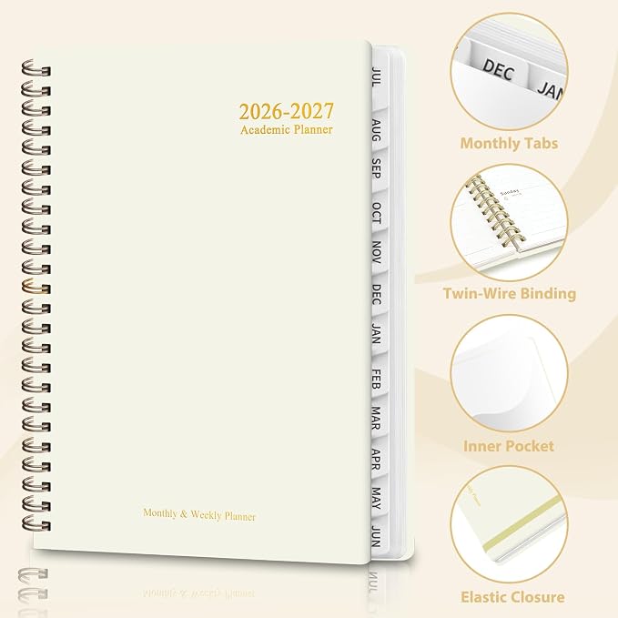 Planner 2026-2027, Weekly and Monthly Academic Planner, July 2026 - June 2027, Hardcover Calendar Agenda Book for School Year Planning, School Supplies for Teacher and Student, A5(6.3'' x 8.5'')
