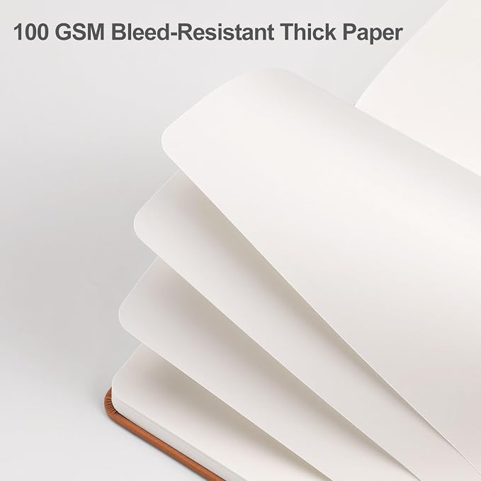 EMSHOI Blank Journal Notebook, 192 Pages, A5 Size (5.7'' x 8.3'') | Leather Hardcover, 100 GSM Thick Paper, Unlined, Plain, for Sketching, Drawing, Painting, Sun Debossed (Brown)