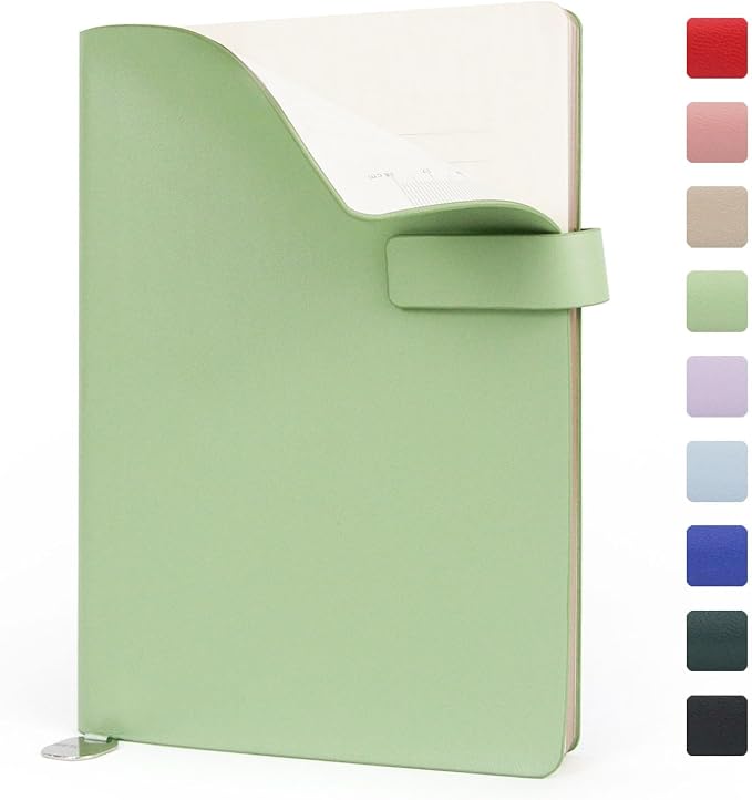 A5 Soft Cover Lined Notebook, Pen Holder & Gold Edges, 180° Lay Flat Journal, Large 5.7 x 8.4 in, Bookmark & Gift Box, Business Notebook for Work, Study, Travel(Grass Green)