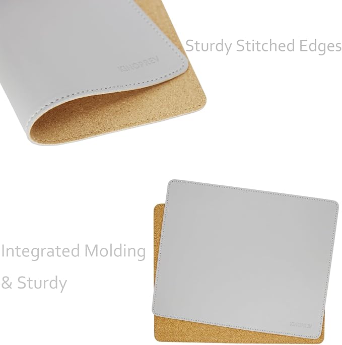 Leather Mouse Pad - Wood Mouse Pads with Stitched Edge,PU Non-Slip Mouse Mat,Double Side Mousepad,Waterproof Gaming Mouse Pad for Desk,Laptop,Office & Home,10.2" x 8.3",1 Pack (Light Gray)