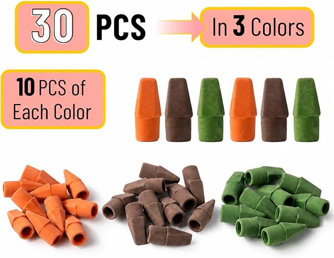 Mr. Pen- Pencil Erasers Toppers, 30 Pack, Colorful | Mr Pen Erasers for Pencils