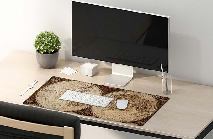 SSOIU Extended Gaming Mouse Pad XXL ArtSo Large Keyboard Mat Long Mousepad Desk Decor Writing Pad Non Slip Rubber Base Stitched Edges for Work, Game, Office, Home, 35.5" x 15.7", Vintage World Map