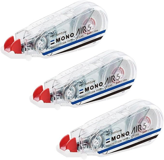 Tombow KPB-325 Pencil Correction Tape 0.2 inch (5 mm) MONO Mono Air (Light Touch, High Adhesion Tape), Single Use Type, 32.8 ft (10 m), 3 Pieces