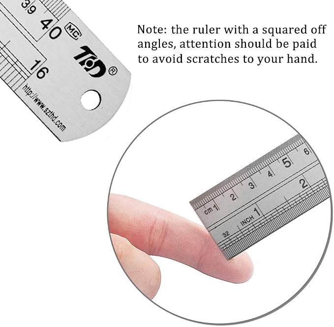 ZZTX Metal Ruler 16 Inches Stainless Steel 1 Pack | Rust-proof, Straight edge, Precise markings, Clear read
