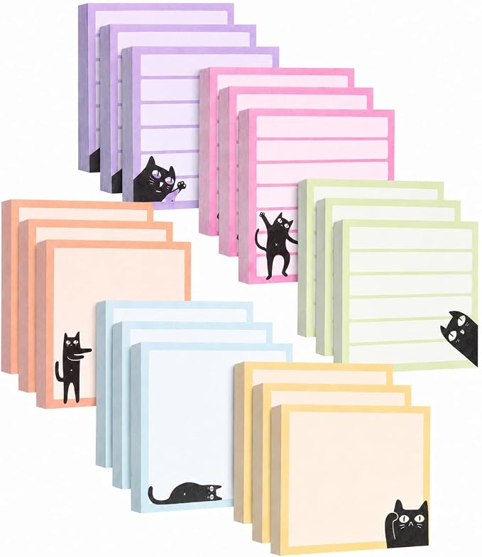 Mr. Pen- Black Cat Sticky Notes Set, 3" x 3", 18 Pads, 1440 Sheets | Bulk Black Cat Sticky Notes, Memo Pads, Self-Stick Note Pad for Office, School, Home, Study & Organization